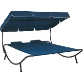 vidaXL Loungebed met luifel en kussens blauw