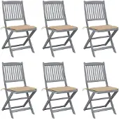 vidaXL Inklapbare stoelen 6 st met kussens massief acaciahout
