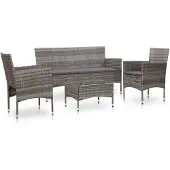 vidaXL 4-delige loungeset voor de tuin met kussens, van polyrotan, grijs