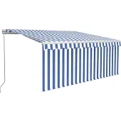 vidaXL Luifel handmatig uittrekbaar rolgordijn LED 3x2,5 m blauw wit