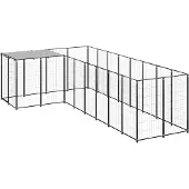 vidaXL Hondenkennel 6,05 m² staal zwart
