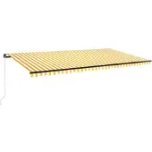 vidaXL Luifel handmatig uittrekbaar met LED 600x350 cm geel en wit