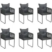 Natur24 Set van 6 tuinstoelen met kussens, van zwart polyrotan