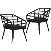 vidaXL Tuinstoelen, 2 stuks, met kussens, van polyrotan, zwart