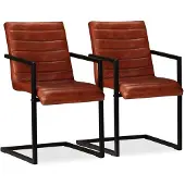 vidaXL Eetkamerstoelen echt leer bruin 2 st