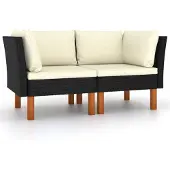vidaXL Hoekbanken 2 st poly rattan en massief eucalyptushout