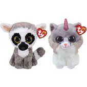 TY - Knuffel - Beanie Buddy - Linus Lemur & Asher Cat