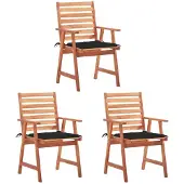 vidaXL Tuinstoelen 3 st met kussens massief acaciahout
