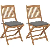 vidaXL Tuinstoelen 2 st inklapbaar met kussens massief acaciahout