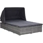 vidaXL Ligbed met kussen 2-persoons poly rattan grijs