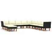 vidaXL 12-delige Loungeset met kussens poly rattan zwart