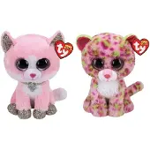 TY - Knuffel - Beanie Buddy - Fiona Pink Cat & Lainey Leopard
