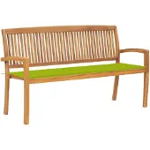 vidaXL Tuinbank, 159 cm, teakhout, met kussen, lichtgroen