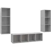 vidaXL 3-delige Tv-meubelset bewerkt hout betongrijs