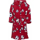 Playshoes Rode Badjas/ochtendjas Met Voetbal Print Voor Kinderen. 110/116 (5-6 Jr) - Badjassen