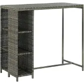 vidaXL Bartafel met opbergrek 120x60x110 cm poly rattan grijs