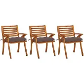 vidaXL Tuinstoelen met kussens, 3 stuks. Massief acaciahout