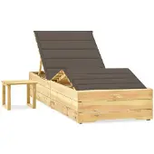 Natur24 Ligbed met tafeltje en kussen geïmpregneerd grenenhout