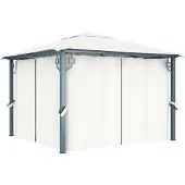 vidaXL Tonnelle avec rideau 300x300 cm Crème Aluminium