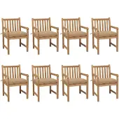 vidaXL Tuinstoelen 8 st met beige kussens massief teakhout
