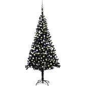 vidaXL Kunstkerstboom met verlichting en kerstballen 240 cm PVC zwart
