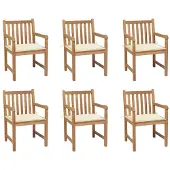 vidaXL Tuinstoelen 6 st met crèmekleurige kussens massief teakhout