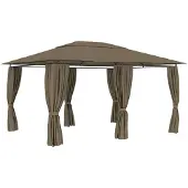 vidaXL Tuinpaviljoen met gordijnen 180 g/m² 4x3 m taupe