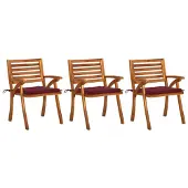 vidaXL Tuinstoelen met kussens, 3 stuks. Massief acaciahout