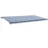 vidaXL Luifel handmatig uittrekbaar met LED 600x350 cm blauw en wit