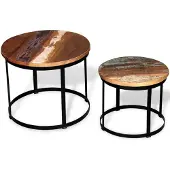 vidaXL 2-delige Salontafelset rond 40/50 cm massief gerecycled hout