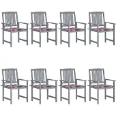 vidaXL Tuinstoelen 8 st met kussens massief acaciahout grijs