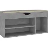 vidaXL Schoenenbank met kussen 104x30x49 cm bewerkt hout betongrijs