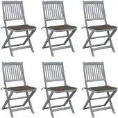 vidaXL Inklapbare stoelen 6 st met kussens massief acaciahout