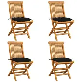 vidaXL Klapstoelen met zwarte kussens, 4 stuks, massief teak hout