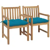 vidaXL Tuinstoelen, 2 stuks, met lichtblauwe kussens, massief teakhout