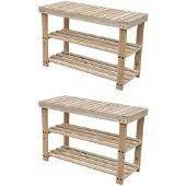 vidaXL Schoenenrekken met bank 2 st massief hout