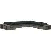 vidaXL 11-delige Loungeset met kussens poly rattan grijs