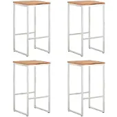 vidaXL Barstoelen 4 st massief acaciahout en roestvrij staal