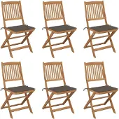vidaXL Tuinstoelen 6 st inklapbaar met kussens massief acaciahout