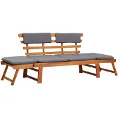 vidaXL 2-in-1 tuinstoel met kussen, 190 cm, massief acaciahout