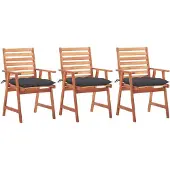 vidaXL Tuinstoelen 3 st met kussens massief acaciahout