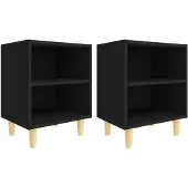 vidaXL Nachtkastjes 2 st met massief houten poten 40x30x50 cm zwart
