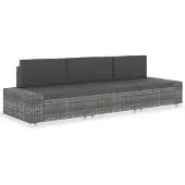 vidaXL Driezitsbank sectioneel poly rattan grijs