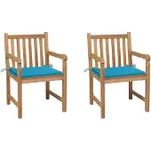 vidaXL Tuinstoelen 2 st met blauwe kussens massief teakhout