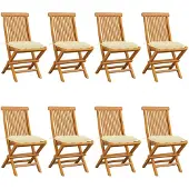 vidaXL Tuinstoelen 8 st met crèmewitte kussens massief teakhout