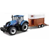 Bburago Miniatuur New Holland Tractor En Paardentrailer Blauw