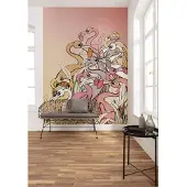 Komar Vliesbehang Digitale print vlies - Flamingos and Lillys - Afmeting 200 x 280 cm (set)