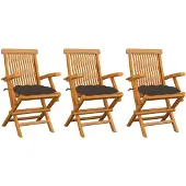 vidaXL Klapstoelen met taupekleurige kussens, 3-delig, massief teakhout