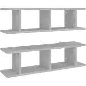 vidaXL Wandschappen 2 st 75x18x20 cm bewerkt hout betongrijs