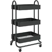 vidaXL Trolley 3-laags 43x34x79 cm staal zwart